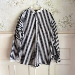 Scully Pullover Shirt Blue White Banded Collar Striped Western L Tall FLAWS